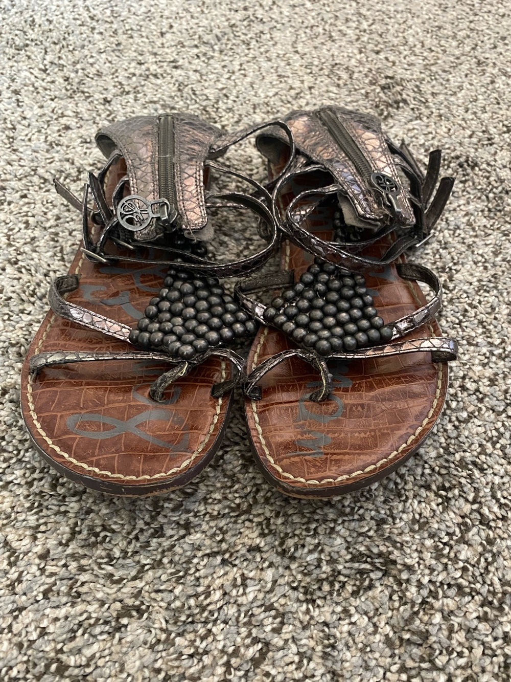 Sam Edelman Metallic Silver Beaded Gladiator Sandals